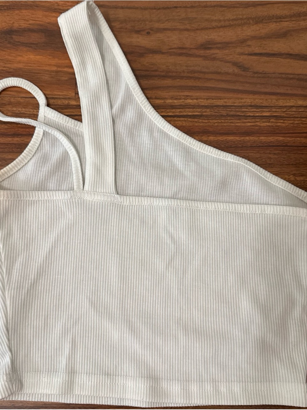 YesStyle White Ribbed One-Shoulder Tank - Picture 2 of 2
